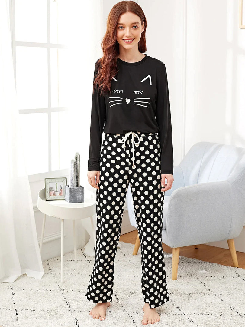 Cat printed PJ set