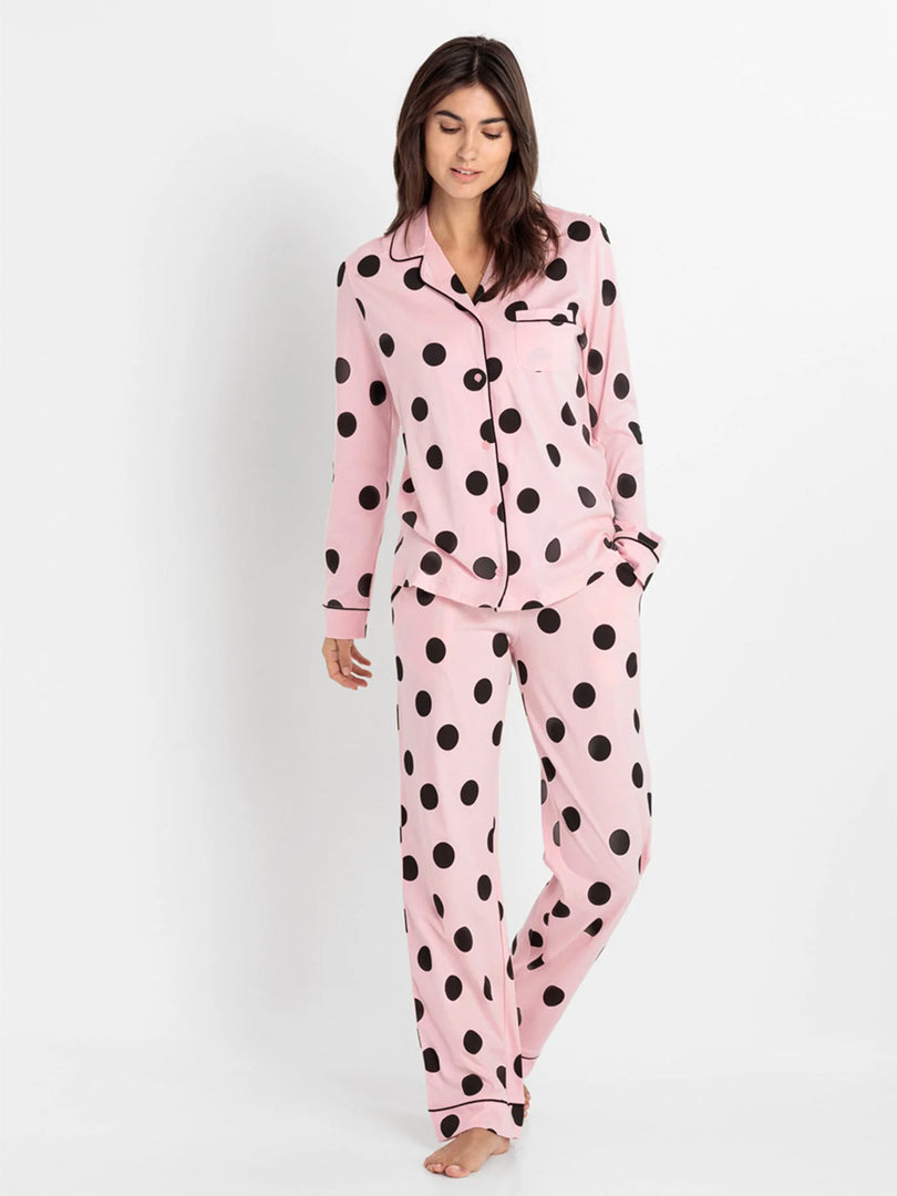 Pink Polka Dotted buttoned PJ set