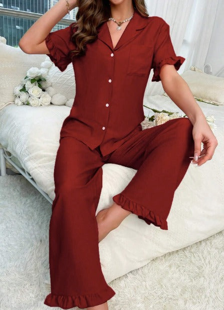 Solid Ruffled PJ set